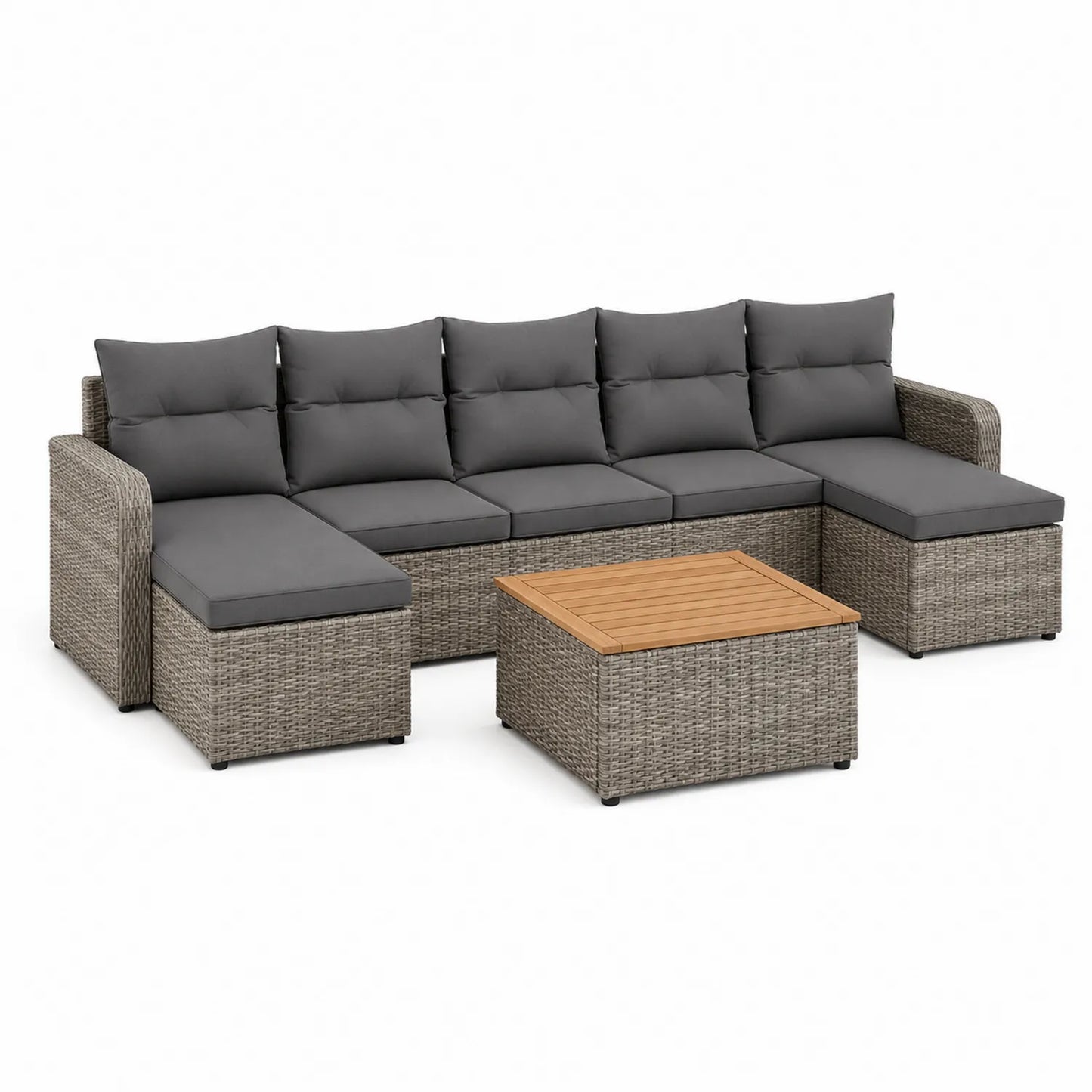 Gartenmöbel-Set aus Rattan mit Tisch und Kissen in Grau, 4-teilig