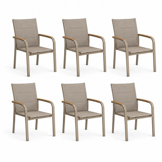 Set aus 6 Gartenstühlen aus Aluminium und Textilgewebe Taupe