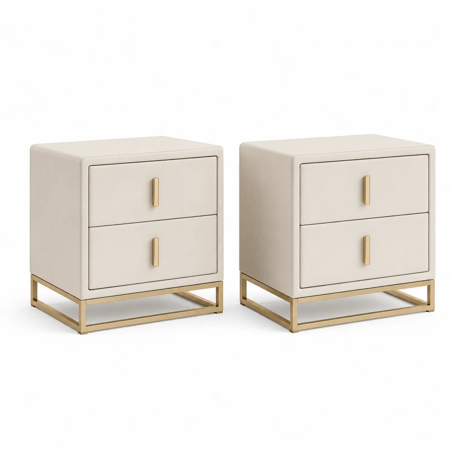 2er Set Nachttische mit 2 Schubladen Kunstleder Beige Metall