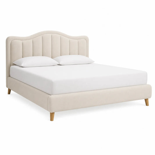 Polsterbett Queen Size Holzbeine Stoff Beige 200x160 cm