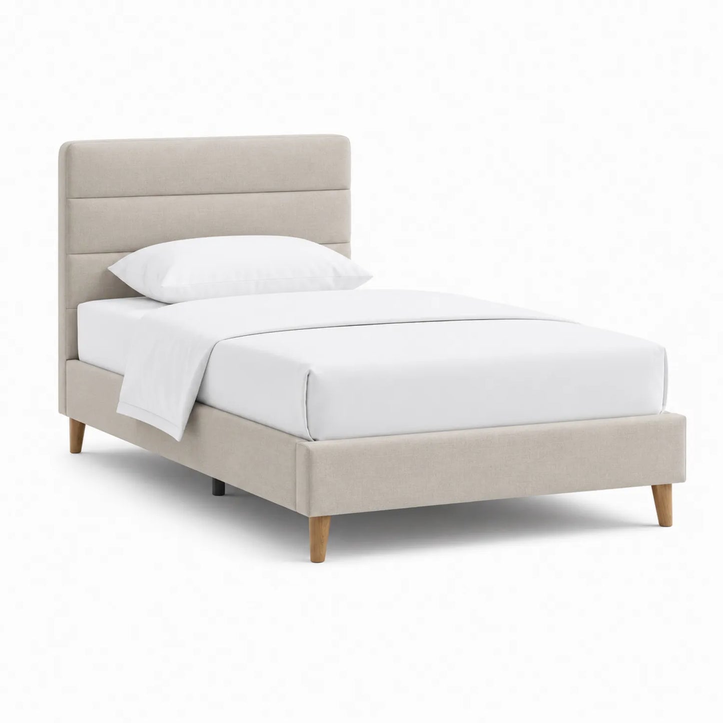 Einzelbett mit Stoffbezug und Eichenholzbeinen Beige 200x90 cm