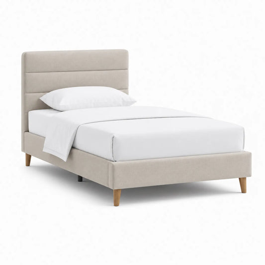 Einzelbett mit Stoffbezug und Eichenholzbeinen Beige 200x90 cm
