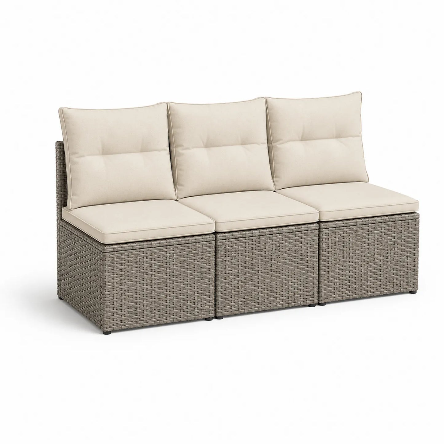 Outdoor 3-Sitzer Rattan-Sofa mit beigen Kissen