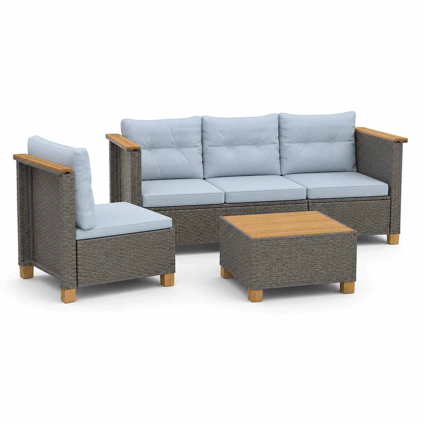 Gartenmöbel Set aus Polyrattan mit Holzelementen
