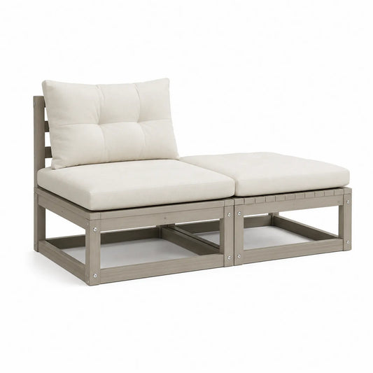 Holz Outdoor-Sofaset mit beigen Kissen