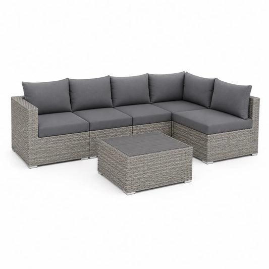 Gartensofa-Set aus Polyrattan mit grauen Kissen, 6-teilig