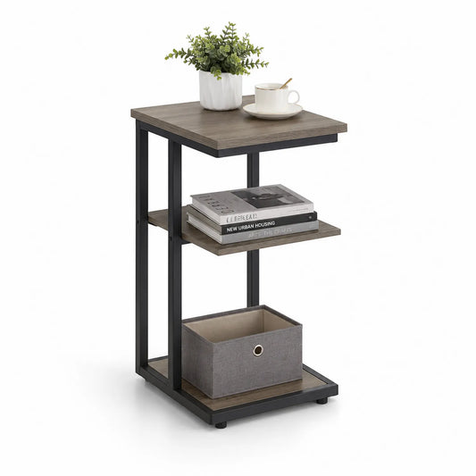 Beistelltisch mit 2 Regalböden Holzoptik Metallrahmen
