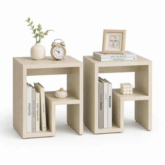 2-teiliges Nachttisch-Set Holzwerkstoff Beige