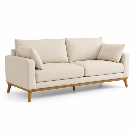 3-Sitzer Sofa Beige Polyester mit Holzbeinen