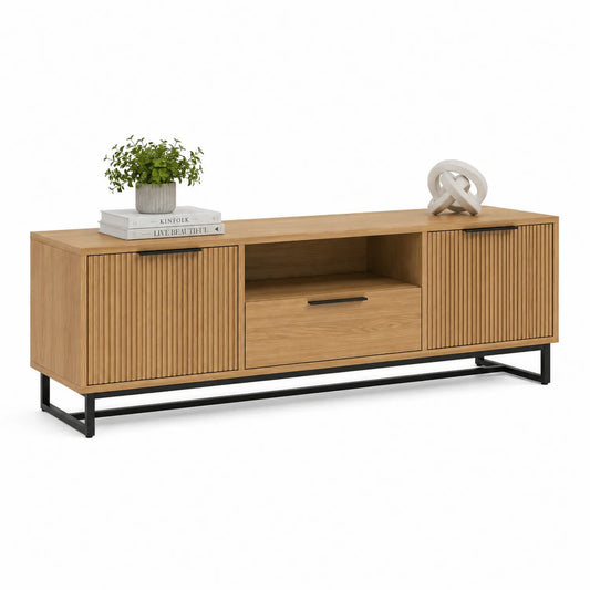 TV-Schrank aus Eichenfurnier und Metallrahmen 150x40x50cm