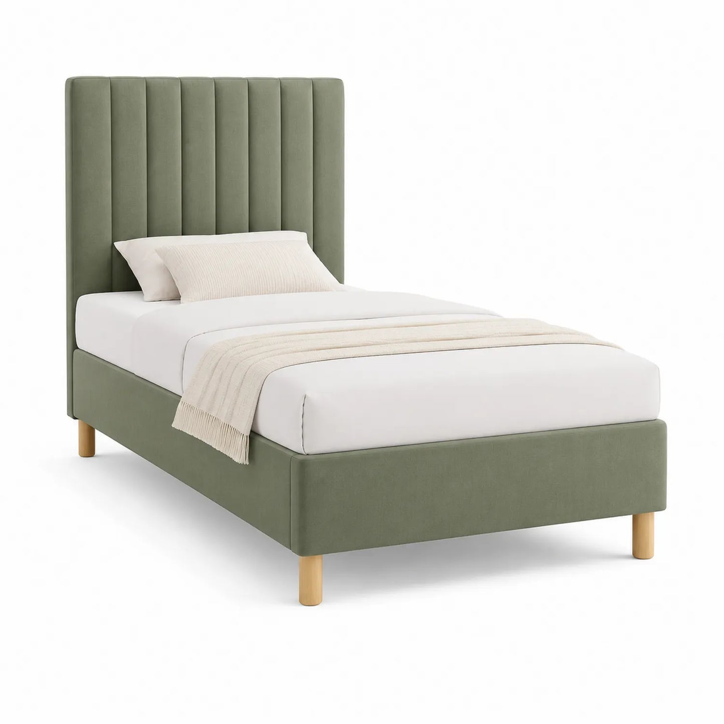 Einzelbett Stoff mit hohem Kopfteil Olivgrün 90x200 cm