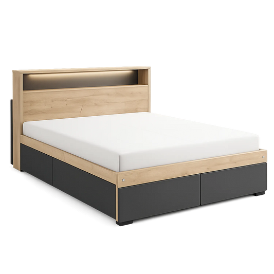 Doppelbett aus MDF mit Stauraum und Regal 200x160 cm