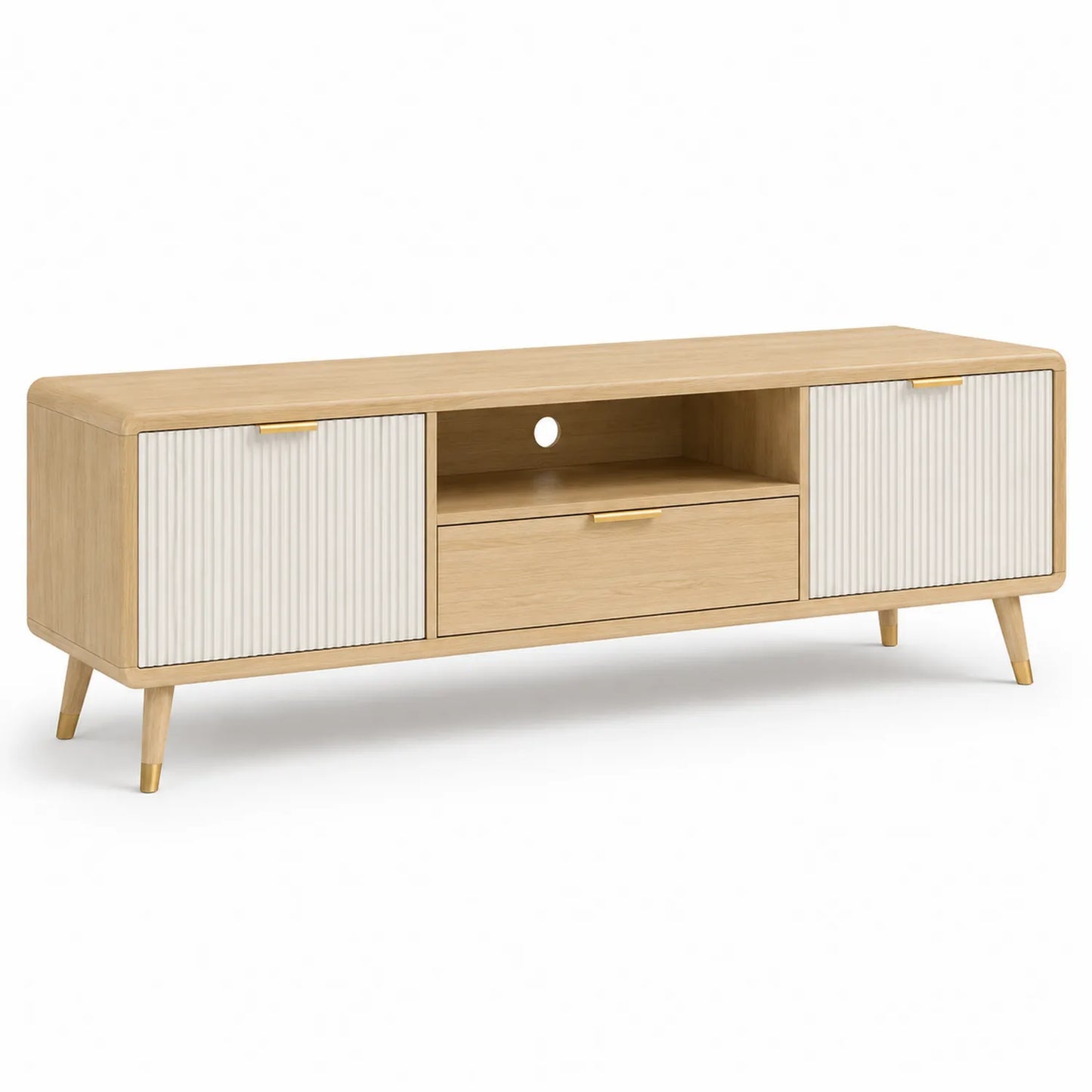 TV-Schrank aus Eichenholz mit MDF und Metallgriffen 150x40x50 cm
