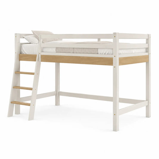 Hochbett Massivholz Eiche Weiß und Natur 200x90 cm