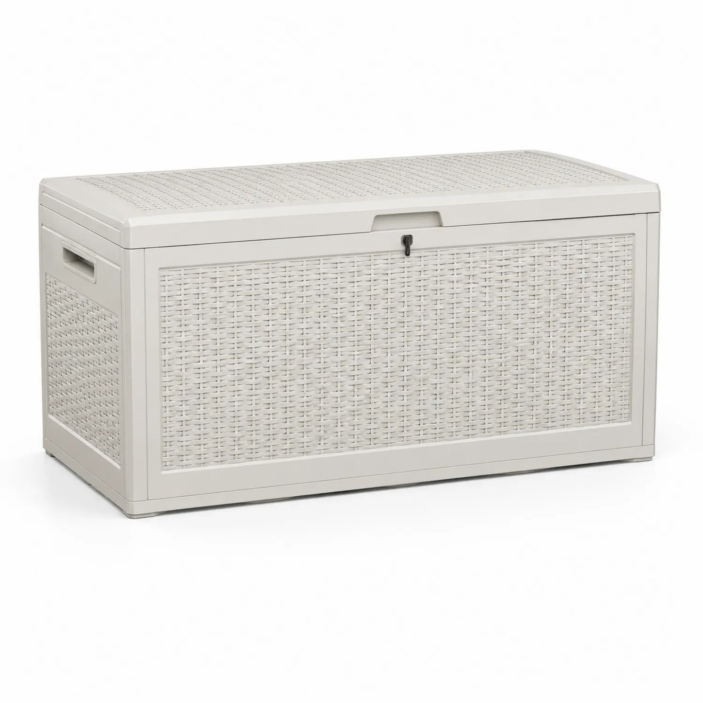 Garten-Aufbewahrungsbox Kunststoff Weiß Rattan-Optik 130x60x65 cm