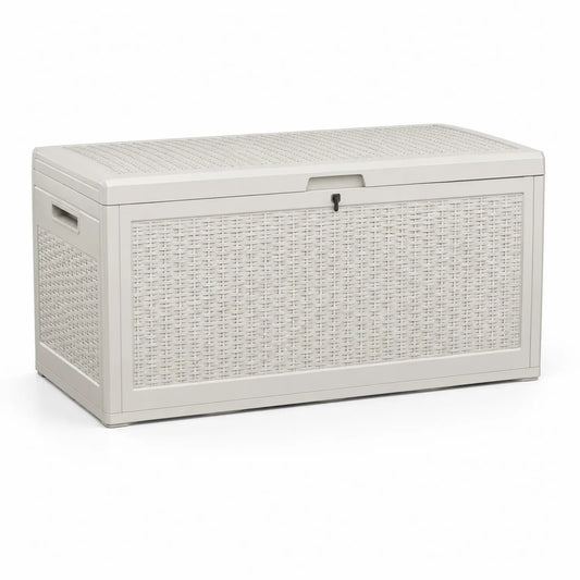 Garten-Aufbewahrungsbox Kunststoff Weiß Rattan-Optik 130x60x65 cm