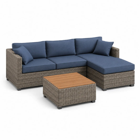 Sofa Set aus Polyethylen Rattan Blau 5-teilig