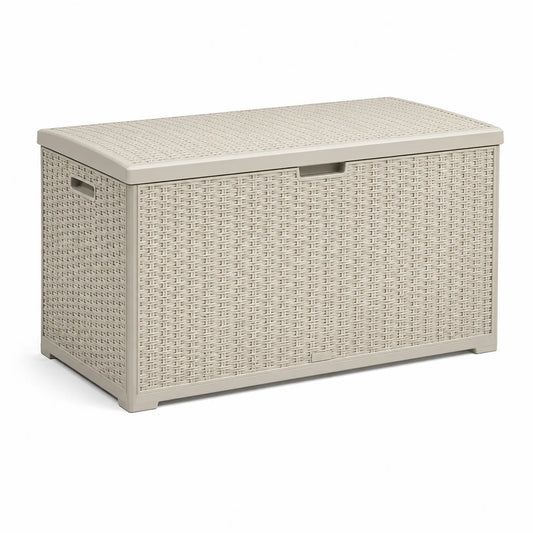 Garten-Aufbewahrungsbox 450L Beige Kunststoff Rattanoptik