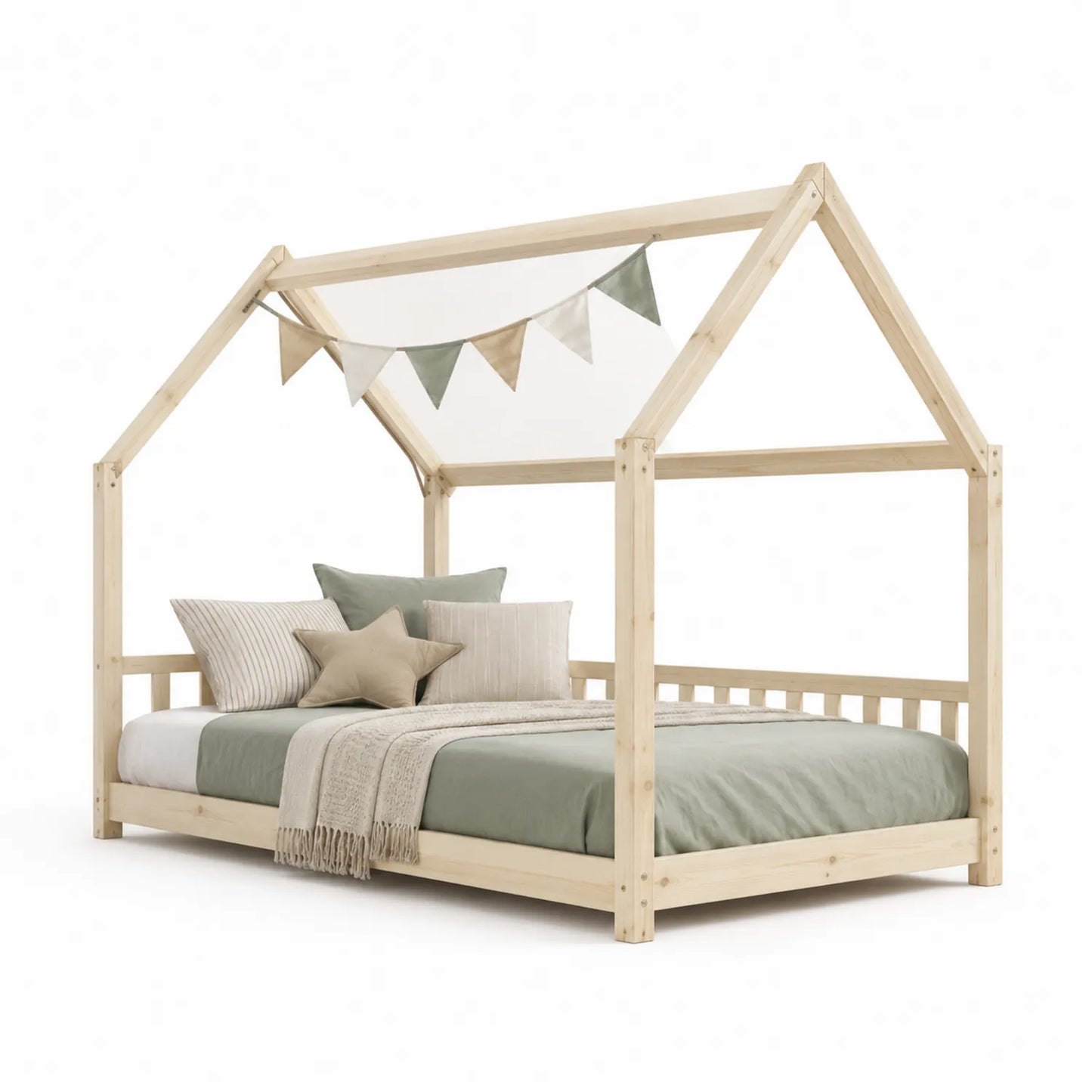 Kinder Hausbett aus Kiefernholz mit Matratze 200x90 cm