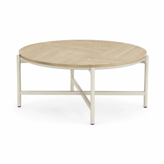 Runder Couchtisch aus Eichefurnier mit Metallgestell, Durchmesser 80 cm