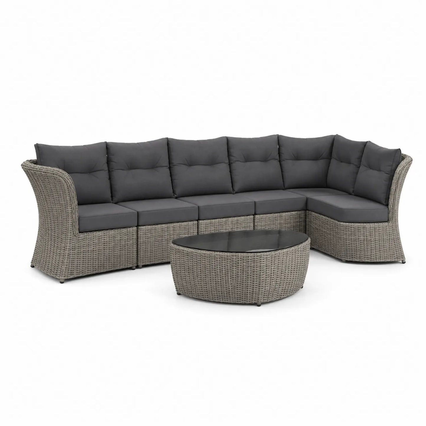 Rattan Gartenmöbel-Set mit Ecksofa und Glastisch Anthrazit