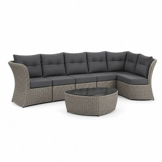 Rattan Gartenmöbel-Set mit Ecksofa und Glastisch Anthrazit