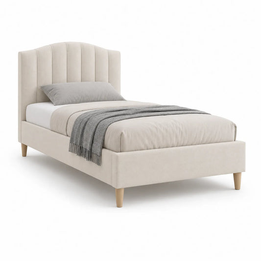 Einzelbett Holz Polyester Beige mit Polsterkopfteil 200x90 cm