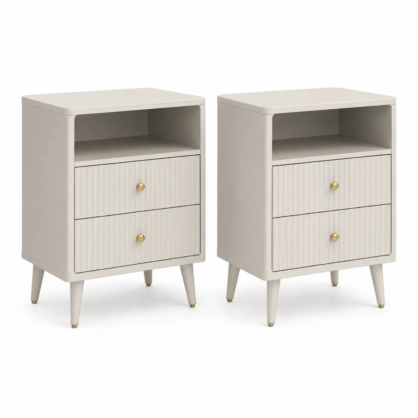 2-teiliges Nachttisch-Set aus MDF mit Schubladen in Beige
