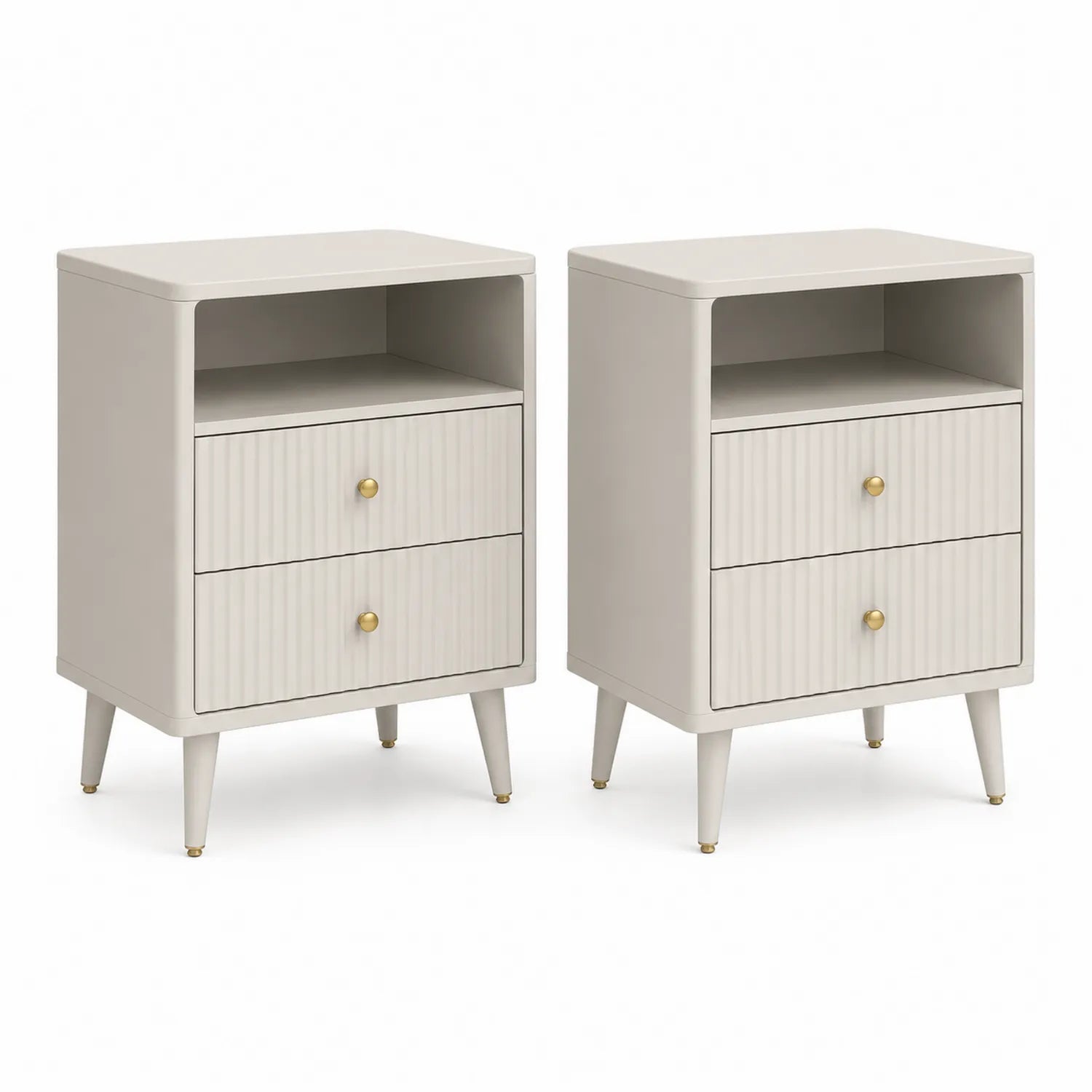 2-teiliges Nachttisch-Set aus MDF mit Schubladen in Beige