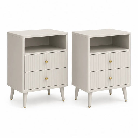2-teiliges Nachttisch-Set aus MDF mit Schubladen in Beige