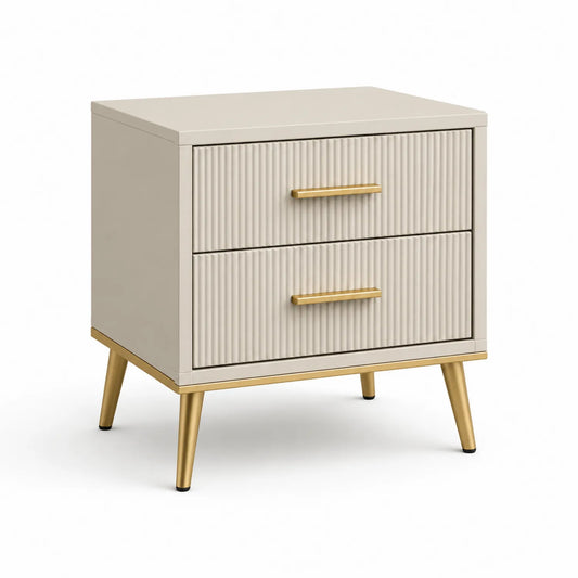 Nachttisch mit 2 Schubladen MDF Beige mit Metallbeinen