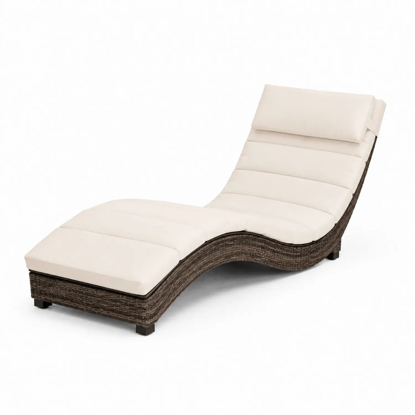 Gartenliege aus Polyrattan mit Polyesterbezug in Creme, Wellenform