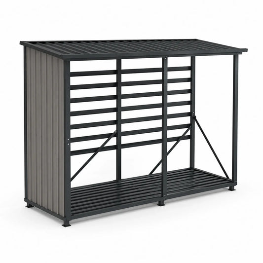 Metall Holzlager mit Dach Grau 183x89x154 cm