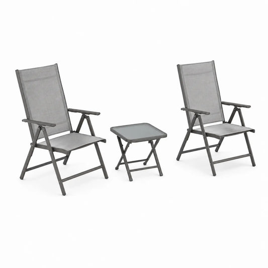 Klappbares Gartenmöbel-Set aus Aluminium und Textilene in Grau