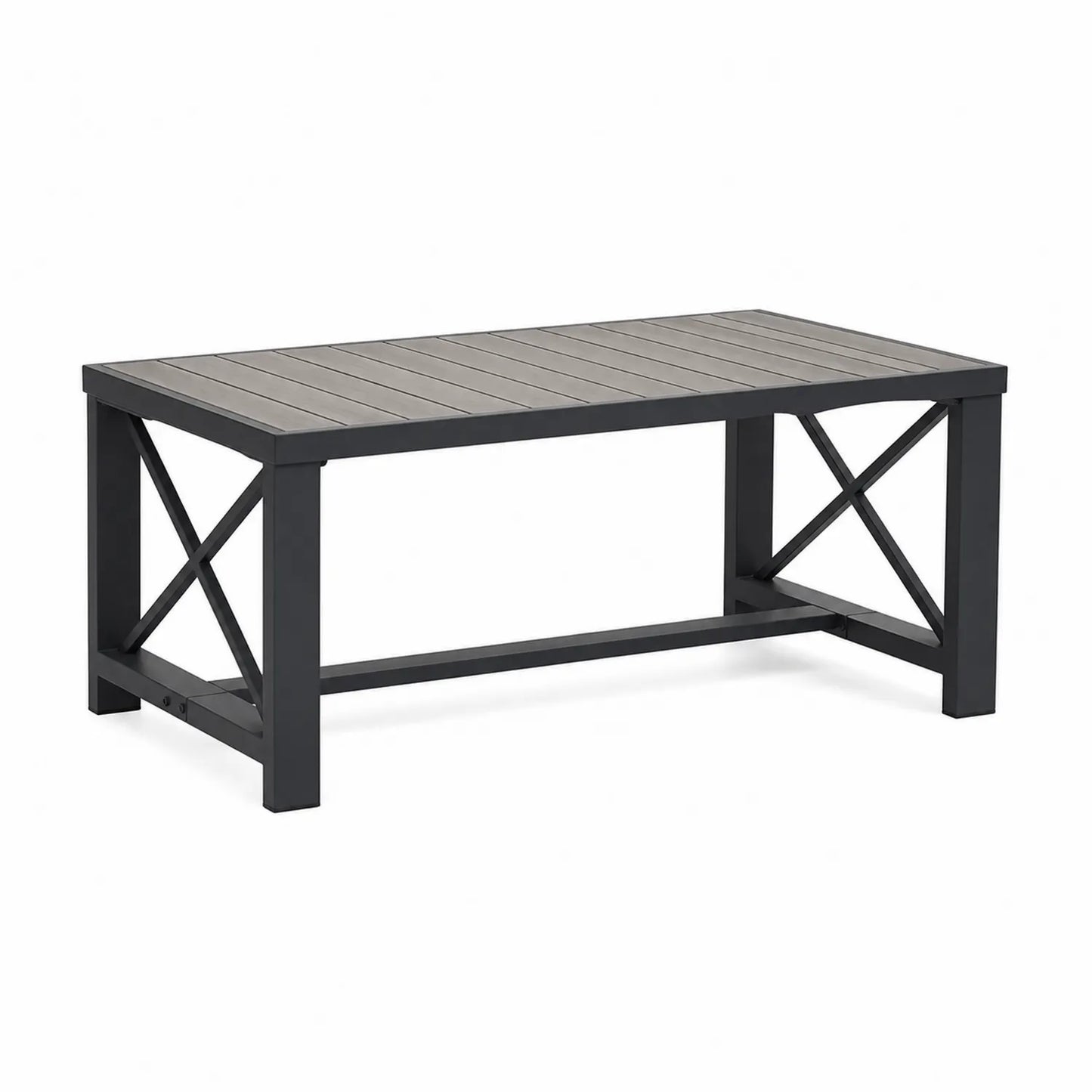 Metall und Kunststoff-Garten-Couchtisch in Grau/Schwarz 120x60x45 cm