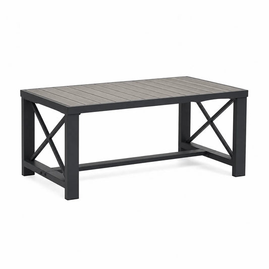Metall und Kunststoff-Garten-Couchtisch in Grau/Schwarz 120x60x45 cm