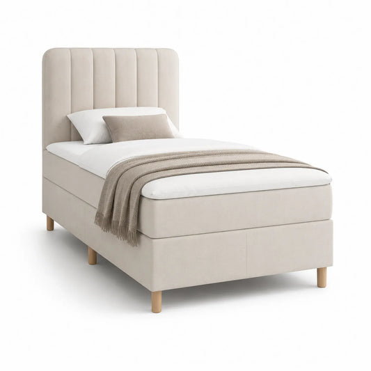Einzelbett Velours Beige 100x200 cm Holzfüße